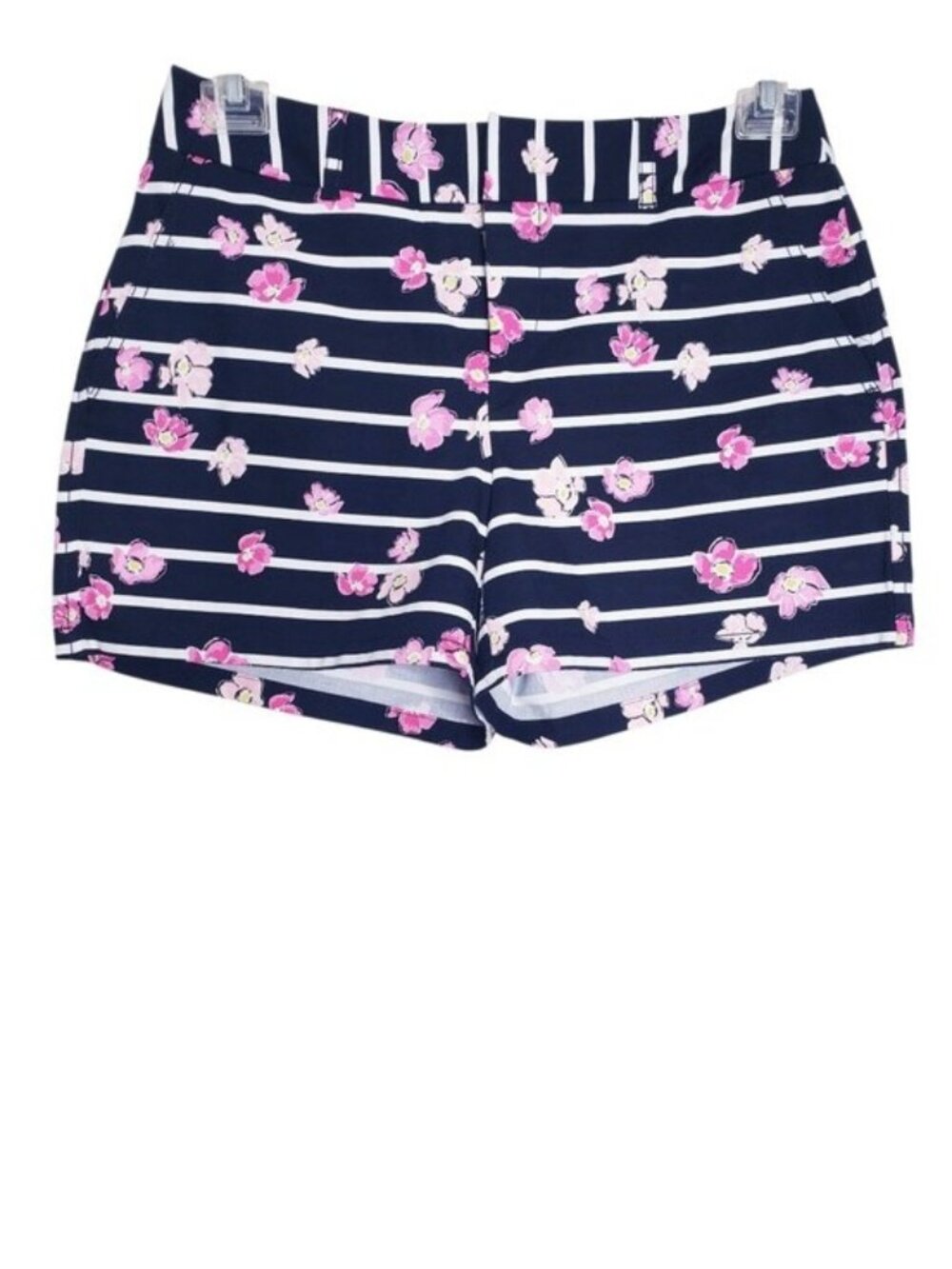 Elle Black & Pink Striped Floral Print Polished Chino Shorts Women's Size 4